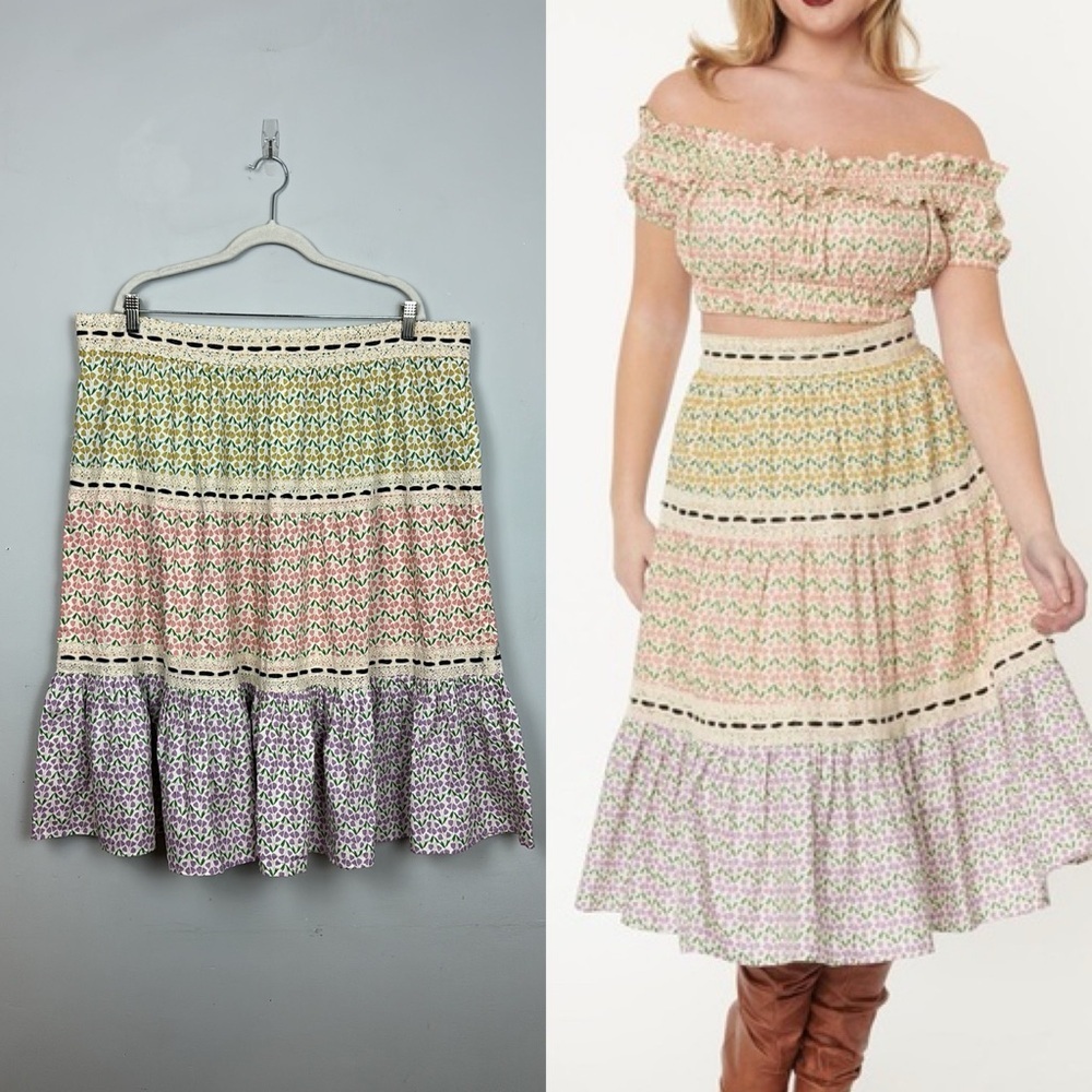 NWOT Unique Vintage Multicolor Floral Soft Spot Midi Skirt Sz 3X